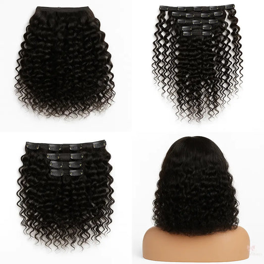 Indian Curly Natural Black Clip-In Extensions DivineStranz