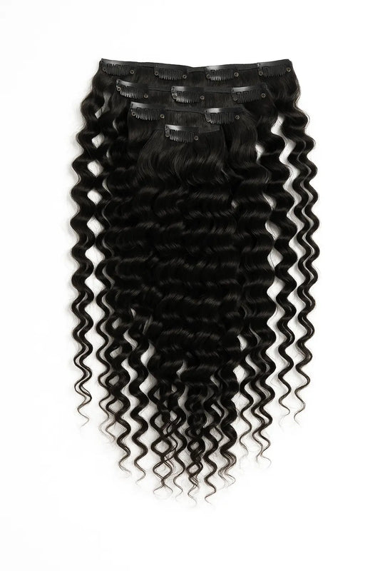 Indian Curly Natural Black Clip-In Extensions DivineStranz